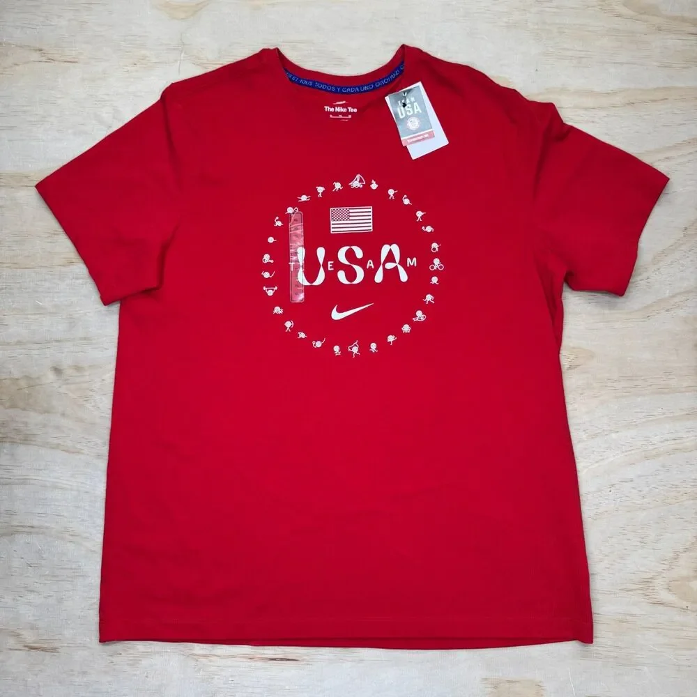 NEW Team USA Nike Mens Red Premium Essentials Icon Short Sleeve Shirt XL